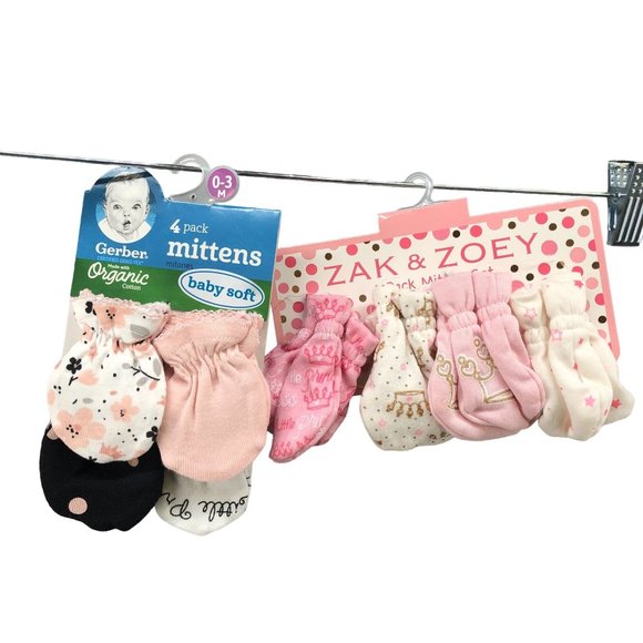 NWT Gerber Zac & Zoey Baby Girls 0-3M 8 Piece Scratch Mittens BUNDLE 2 Pack - Picture 1 of 6